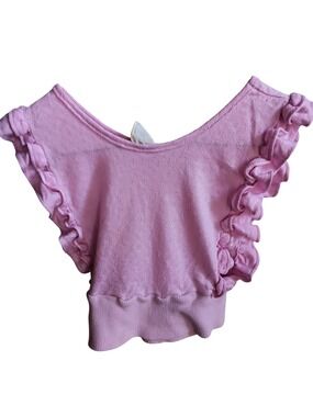 True Vintage Crop Top Girls 12 1970's Pink Ruffled Knit Textured Diamond Pattern